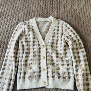 Cyrus Cream and Brown Checkered Cardigan